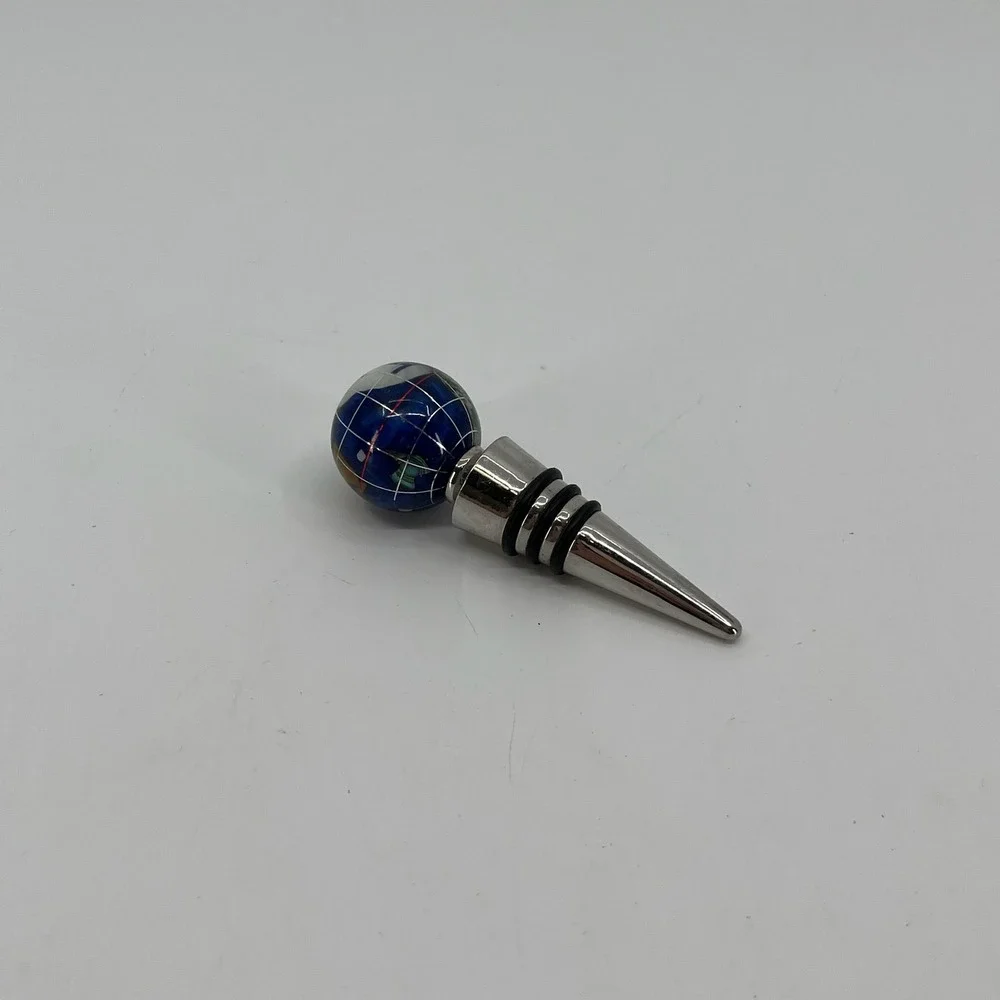 Alexander Kalifano Wine Bottle Stopper SET of 3 Blue Globe Gemstone Inlay
